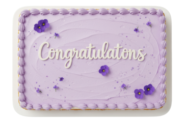Purple Congratulations Decorated, Sheet Cake Baked Bakery Dessert with Icing,  Isolated Transparent PNG
