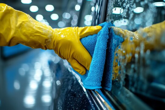 Carefully and precisely tidying the car's interior