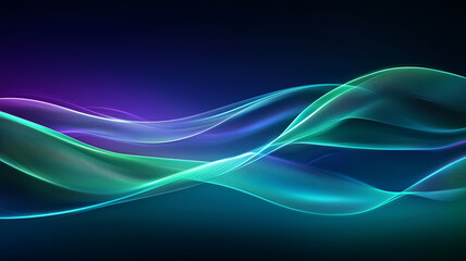 Fototapeta premium Abstract vibrant glowing waves with teal and purple gradient on dark futuristic background