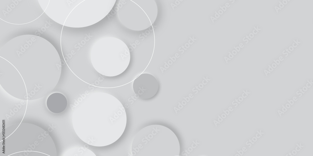 Poster White and grey abstract modern circle background. abstract white circle shape with digital hi tech concept background technology. elegant minimal style Paper circle business banner with drop shadows.	