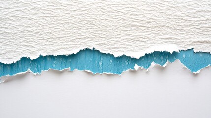 Ripped paper revealing a different texture.  A horizontal tear in white paper exposes a textured teal background