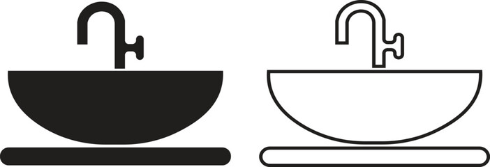 sink unit icon in flat, line set use for kitchen and bathroom washbasin sign isolated on transparent background 