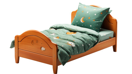 Wooden Toddler Bed Green Star Bedding, Cute Moon and Stars Design for Nursery Decor.