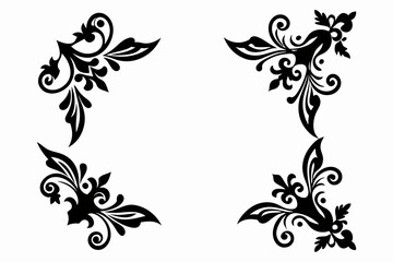 decorative corner elements set line art silhouette vector illustration