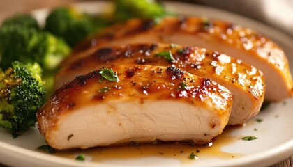 Grilled Turkey Breast With Sweet Mustard Glaze And Steamed Broccoli: A Delicious And Healthy Meal Option For Turkey Lovers.