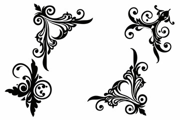 decorative corner elements set line art silhouette vector illustration