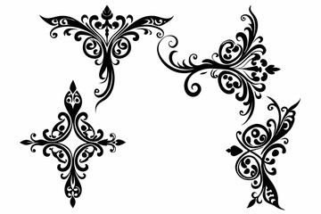decorative corner elements set line art silhouette vector illustration