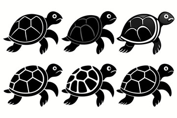 turtle set line art silhouette vector illustration