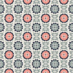 Vintage Ornamental Tile Seamless Pattern in Soft Gray and Red