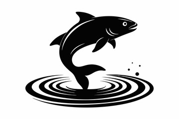 fish jumping out of the water line art silhouette vector illustration