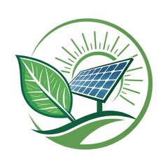 A green logo featuring a solar panel integrated with a leaf, symbolizing sustainable energy and environmental consciousness.