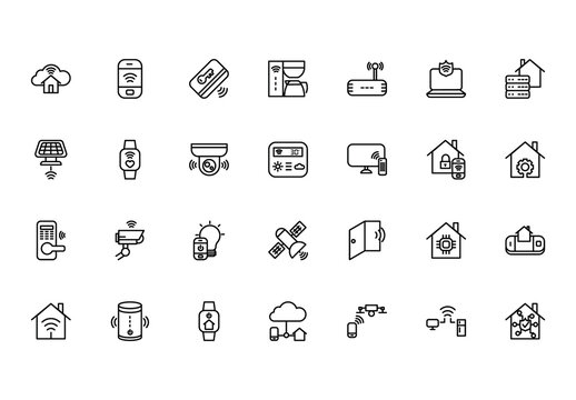 Black Smart Home Technology Security Icons Set