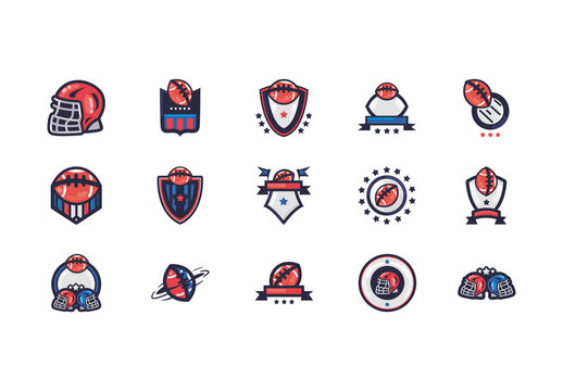 Colorful American Football Tournament Logo Icons Set
