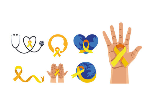Colorful Childhood Cancer Awareness Support Icons Set