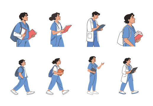 Colorful Nursing Student Character Illustration Set