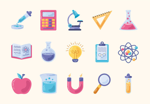 Pink and Violet Educational Science Icons Set