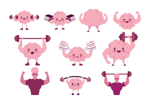 Pink Strong Mind Character Fitness Icons Set