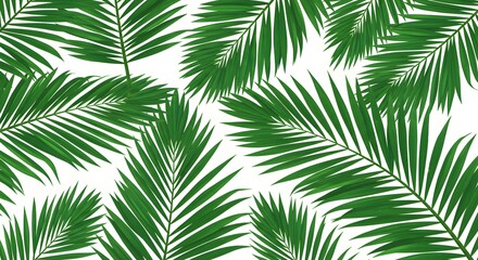 Tropical palm leaves pattern in bold green hues on a white background. Seamless Patterns