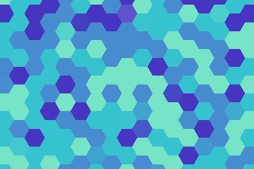 Hexagonal pixelated pattern in blue and mint color combination. Digital abstract concept