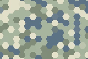Hexagonal pixelated pattern in steel blue and sage green color tones. Digital abstract concept