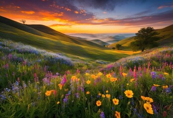Obraz premium vivid glowing landscape dawn capturing beautiful colors nature spectacular light effects, breathtaking, mastery, gentle, hues, luminescence, natural