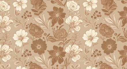Delicate hand-drawn floral seamless pattern in muted earthy tones. Seamless Patterns
