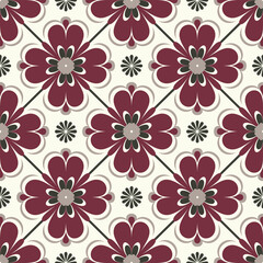Elegant Pink and Burgundy Floral Tile Seamless Pattern with a Retro Touch