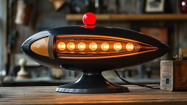 Vintage retro lamp with unique design illuminating rustic workshop