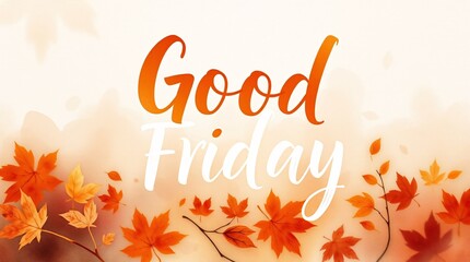 Elegant Good Friday Typography Surrounded by Warm Autumn Leaves and a Gradient Background