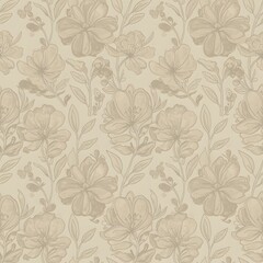 Delicate hand-drawn floral seamless pattern in muted earthy tones. Seamless Patterns