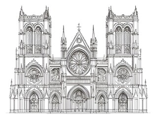 Fototapeta premium Detailed Minimalist of a Majestic Gothic Cathedral with Intricate Spires and Arches