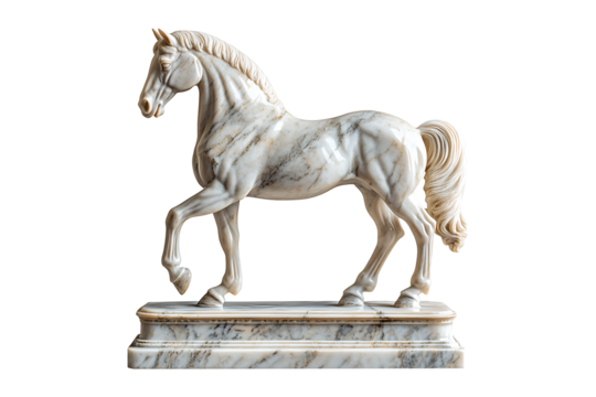 Ancient roman marble statue of white horse Isolated on White and Transparent Background PNG Image.