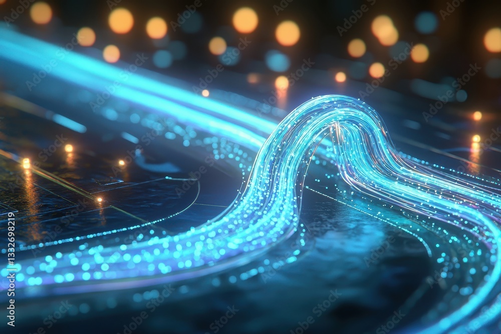 Poster the flexibility of cable technology. glowing blue lines weave through a dark background, creating a 