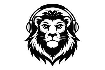 lion with headphone logo icon line art silhouette vector illustration