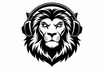 lion with headphone logo icon line art silhouette vector illustration