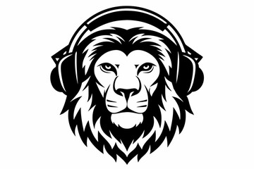 lion with headphone logo icon line art silhouette vector illustration