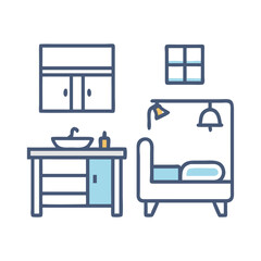 bedroom bathroom icon, bedroom bathroom flat illustration - simple vector illustration of bedroom bathroom , perfect for icons and logos