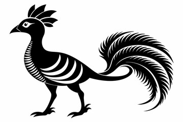 lyrebird line art silhouette vector illustration