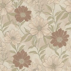 Delicate hand-drawn floral seamless pattern in muted earthy tones. Seamless Patterns
