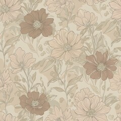 Delicate hand-drawn floral seamless pattern in muted earthy tones. Seamless Patterns