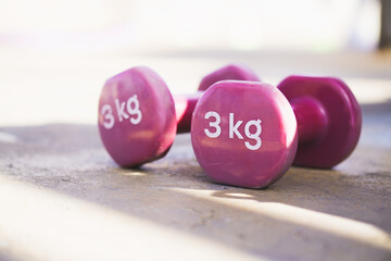 pair of 3kg dumbbells in pink color