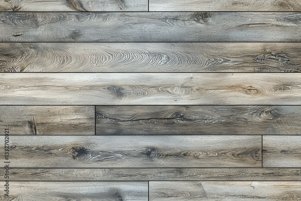 Poster weathered gray wooden planks with natural grain texture and knots create rustic horizontal pattern. 