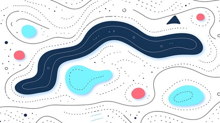 Abstract topographic map with colorful shapes and dashed lines