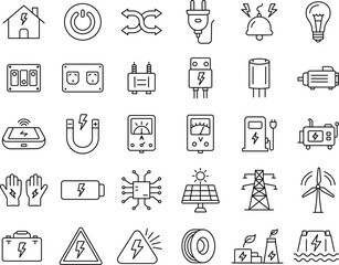 Essential Electricity Icons for Power, Energy, and Electrical Systems.