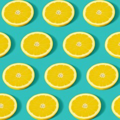 Vibrant Citrus Pattern: A Summery Delight of Yellow Lemon Slices on Turquoise Background