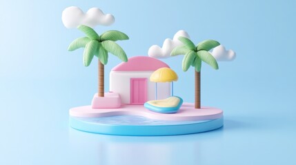 Pastel Beach Scene Island