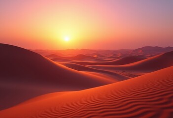 stunning vibrant hues desert dunes sunset rich gold tones illuminating flowing sand patterns under clear sky, colors, orange, pink, light, shadows, landscape