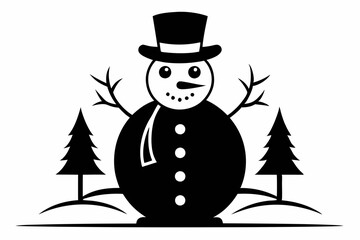 snowman line art silhouette vector illustration
