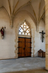 The side exit from St Barbara Cathedral in Kutna Hora city in Czech Republic