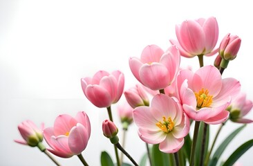 Fototapeta premium Pink spring flowers on a white isolated background